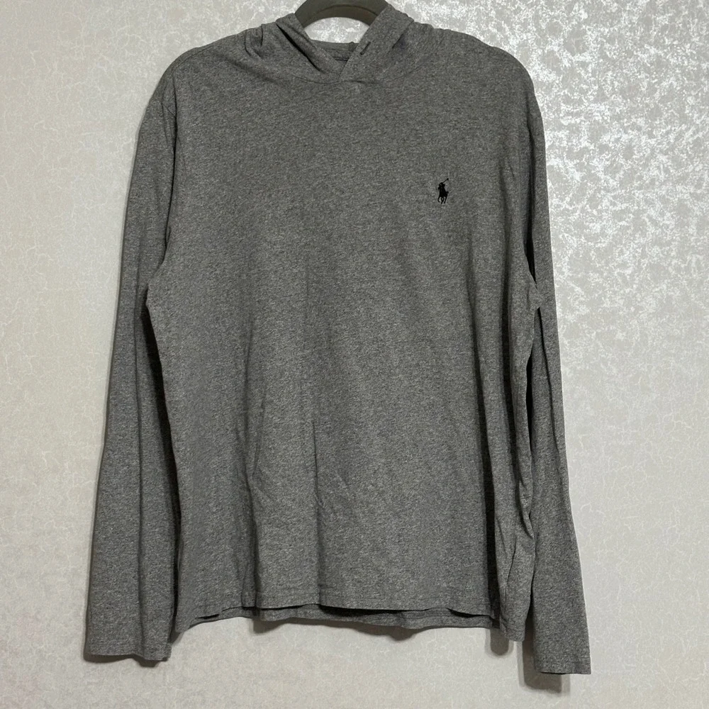 Polo Ralph Lauren Long Sleeve Pullover Hoodie Gray Pony Logo Lightweight Men's L